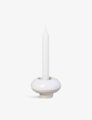 VILLEROY & BOCH: Winter Glow star-pattern donut porcelain candle holder 9cm
