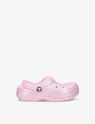 Crocs Girls Pink Comb Kids Classic Lined Glitter-embellished Rubber Clogs 6-9 Years In Pink Comb