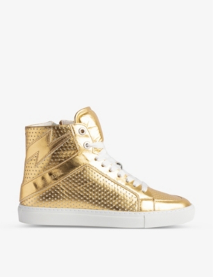 ZADIG & VOLTAIRE ZADIG&VOLTAIRE WOMEN'S GOLD ZV1747 HIGH FLASH METALLIC-LEATHER HIGH-TOP TRAINERS,66307434