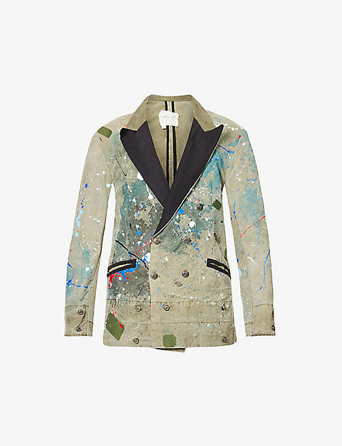 GREG LAUREN: Paint-splattered peak-lapel relaxed-fit cotton-blend blazer