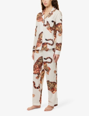Shop Desmond And Dempsey And Dempsey Womens Cream Rayas Tiger-print Cotton Pyjamas Xs