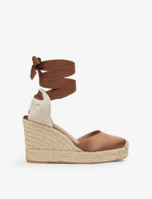 Lk Bennett Womens Bro-light Brown Esmerelda Satin Espadrille Wedges In Bro-light Brown