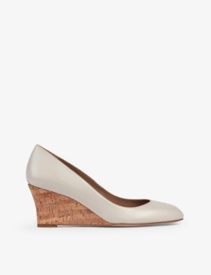 Shop Lk Bennett Eevi Cork-heel Leather Wedges In Cre-ecru