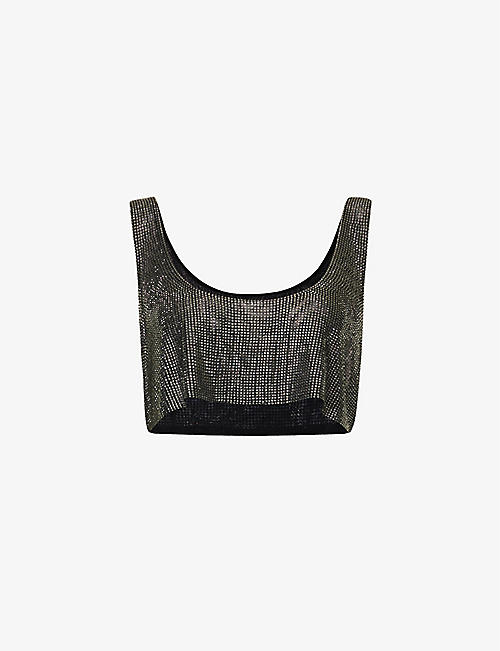 GIUSEPPE DI MORABITO: Cropped sequin-embellished stretch-woven top