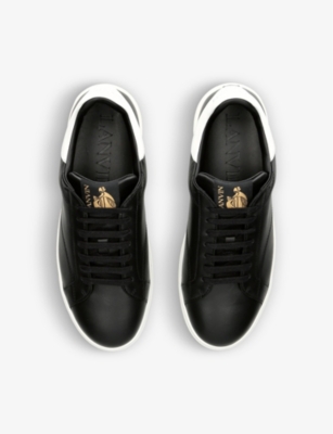 Shop Lanvin Dbb0 Logo-embroidered Leather Low-top Trainers In Black