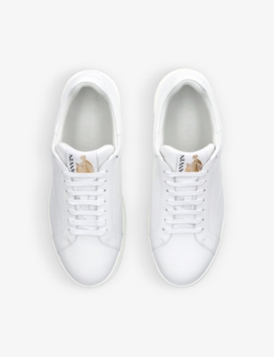 Shop Lanvin Mens White Dbb0 Logo-embroidered Leather Low-top Trainers