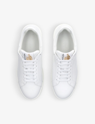 Shop Lanvin Men's White Dbb0 Logo-embroidered Leather Low-top Trainers