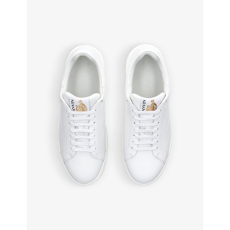 Shop Lanvin Men's White Dbb0 Logo-embroidered Leather Low-top Trainers