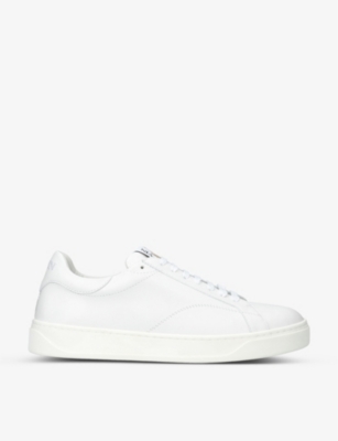 Shop Lanvin Men's White Dbb0 Logo-embroidered Leather Low-top Trainers