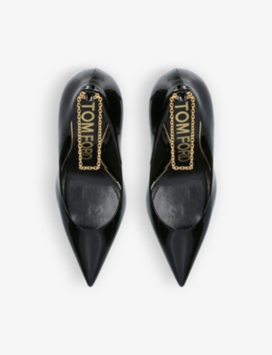 Shop Tom Ford Women's Black Anklet-embellished Patent-leather Heeled Courts