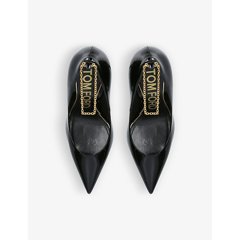 Shop Tom Ford Women's Black Anklet-embellished Patent-leather Heeled Courts