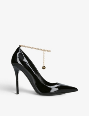 TOM FORD TOM FORD WOMEN'S BLACK ANKLET-EMBELLISHED PATENT-LEATHER HEELED COURTS,66332580