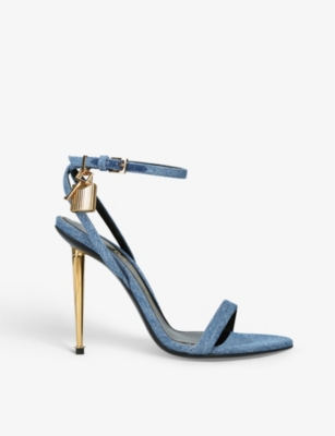 Tom Ford Womens Mid Blue Padlock 105 Buckle-embellishment Leather Heeled Sandals