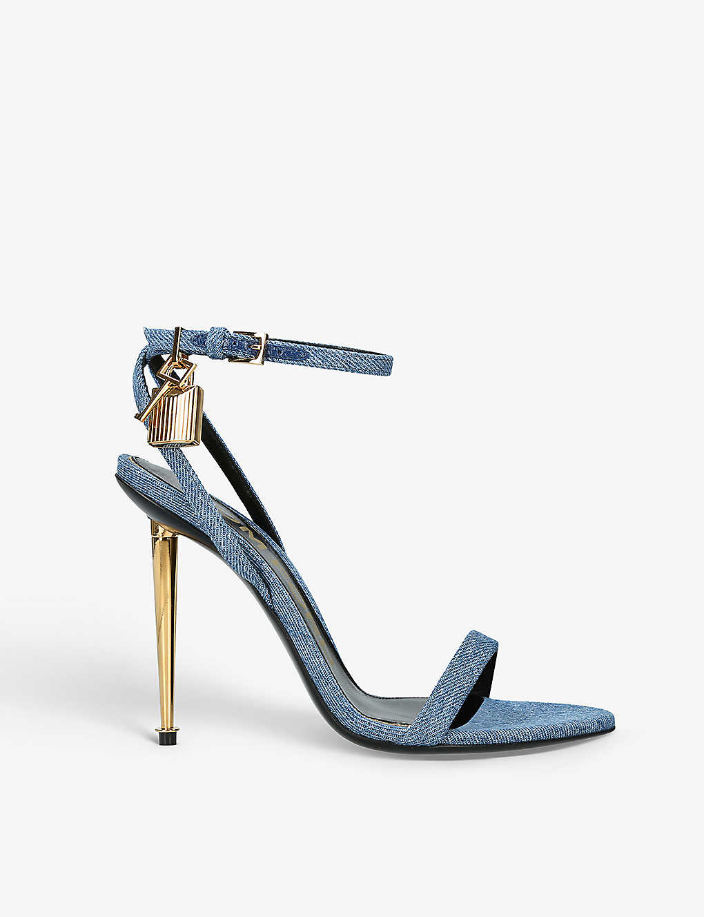 Tom Ford Womens Mid Blue Padlock 105 Buckle-embellishment Leather Heeled Sandals