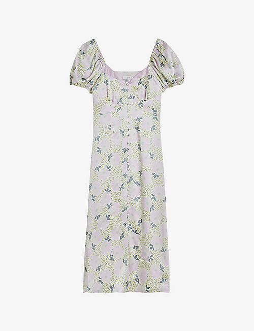 TED BAKER: Ledaah puff-sleeve floral-print woven midi dress