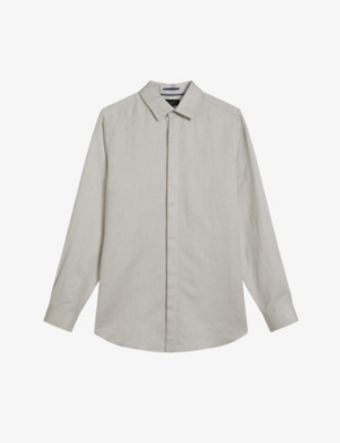 Ted Baker Mens Natural Jasperr Regular-fit Long-sleeve Linen-blend Shirt In Cream