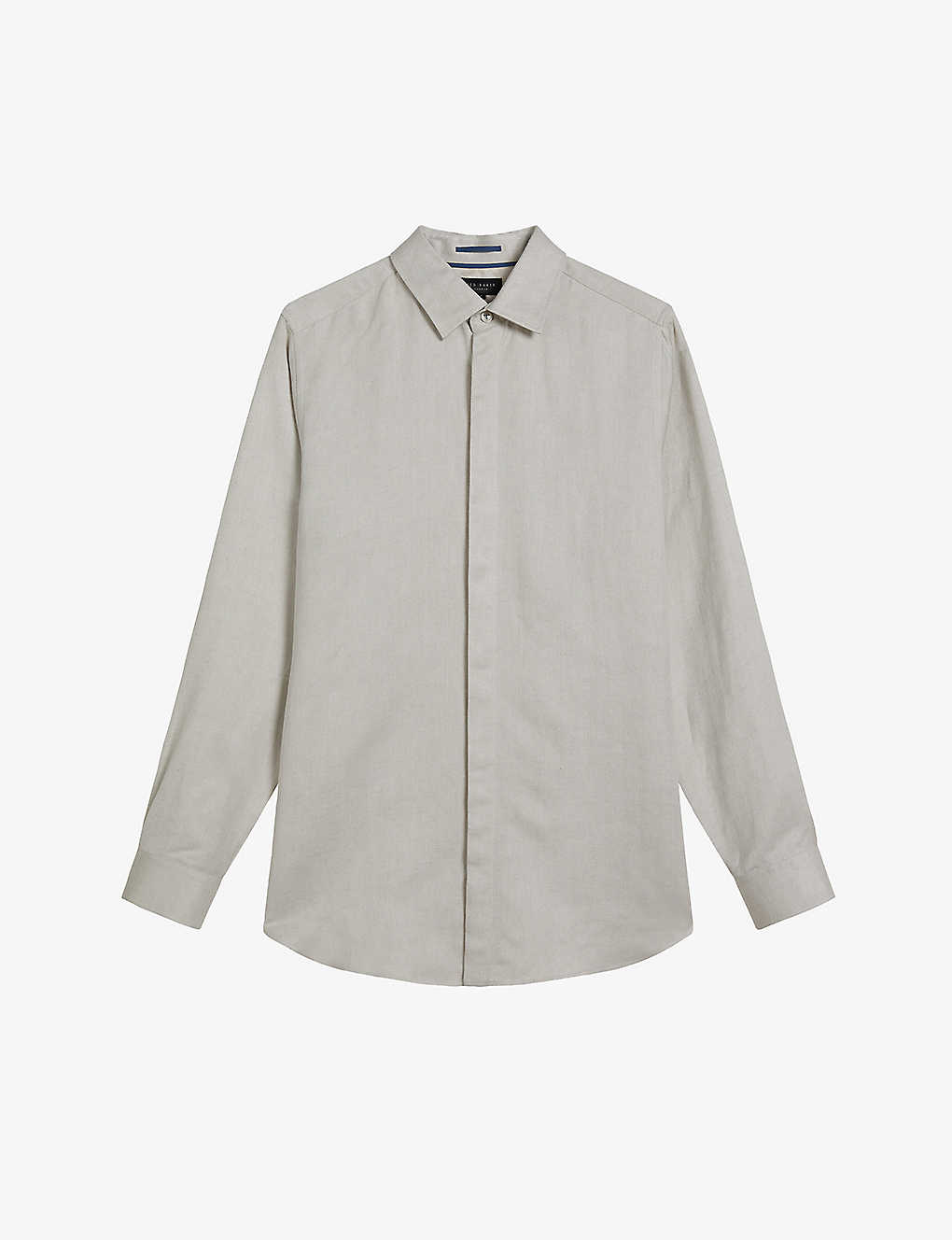 Ted Baker Mens Natural Jasperr Regular-fit Long-sleeve Linen-blend Shirt In Cream