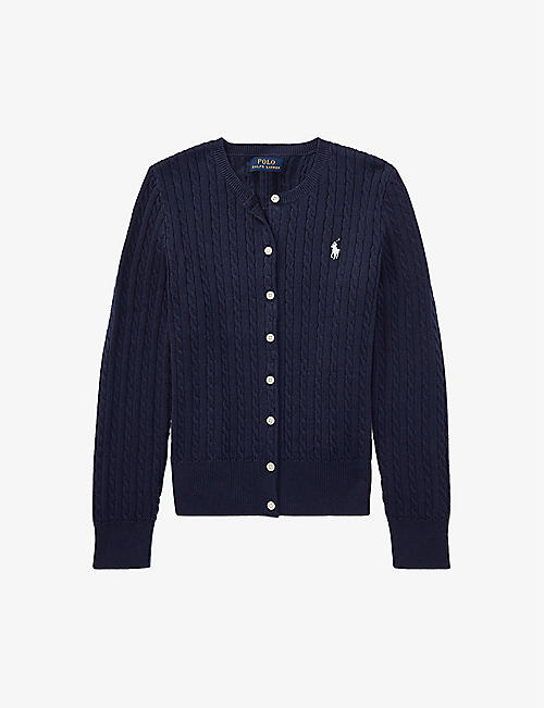 POLO RALPH LAUREN: Polo-embroidered cable-knit cotton cardigan 2-14 years