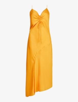 Shop Allsaints Women's Citrus Orange Alexia Bias-cut Recycled-polyester Midi Dress