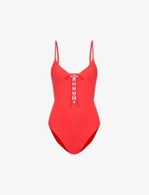 MELISSA ODABASH MELISSA ODABASH WOMEN'S RED NERANO LACE-UP SWIMSUIT,66359839