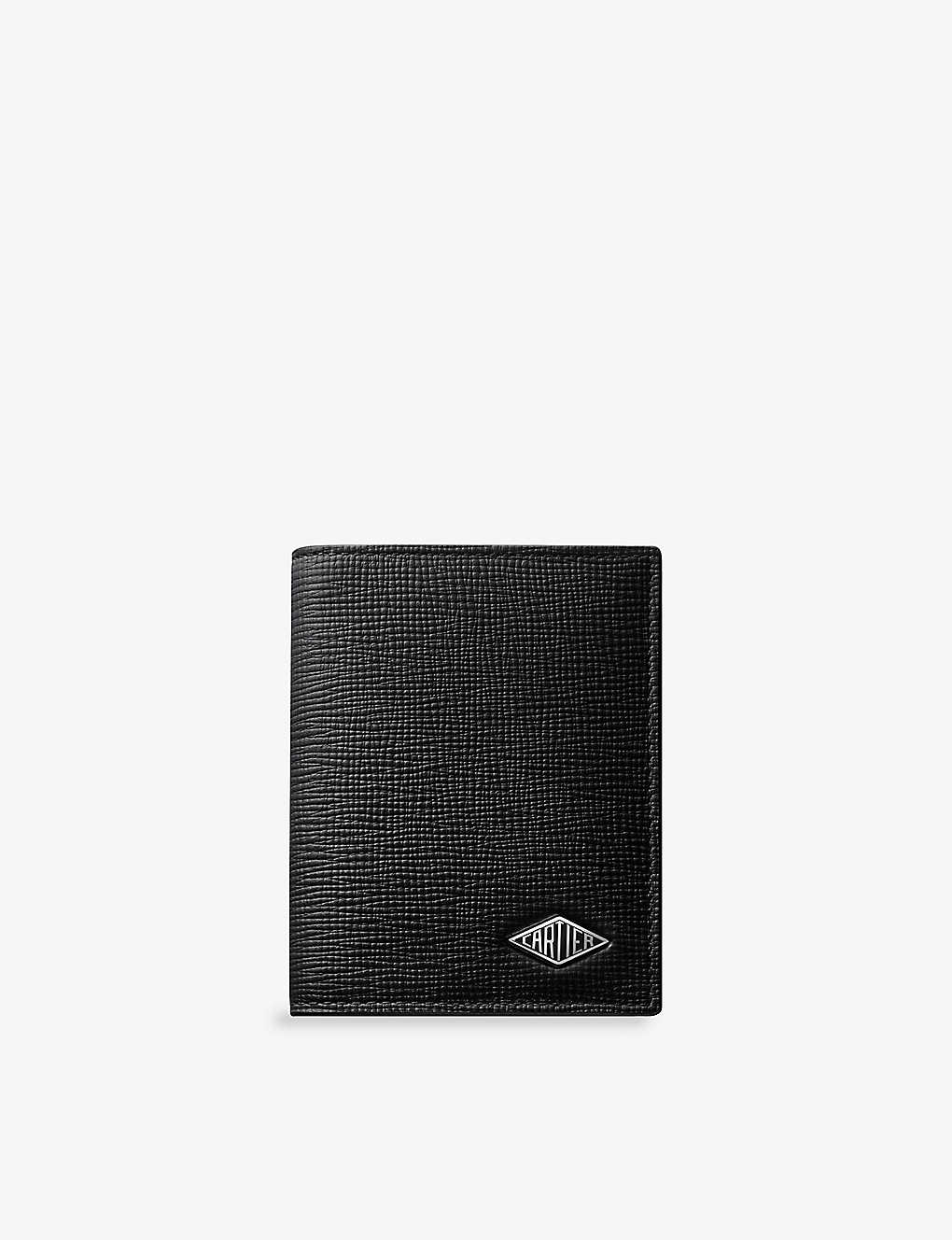 Cartier Black Losange Logo-plaque Grained Leather And Palladium Card Holder