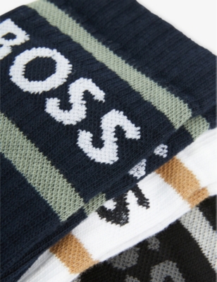 Shop Hugo Boss Pack Of Three Logo-embroidered Stretch-cotton Blend Socks In Open Miscellaneous