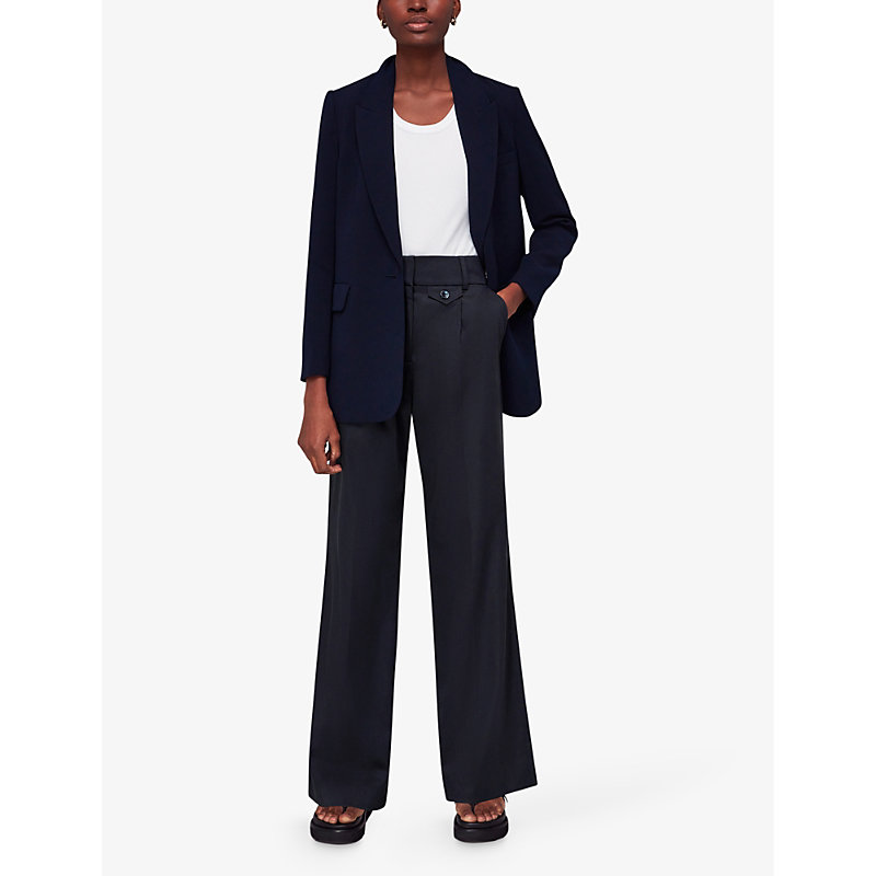 Shop Whistles Women's Navy Tess Long-length Relaxed-fit Woven Trousers