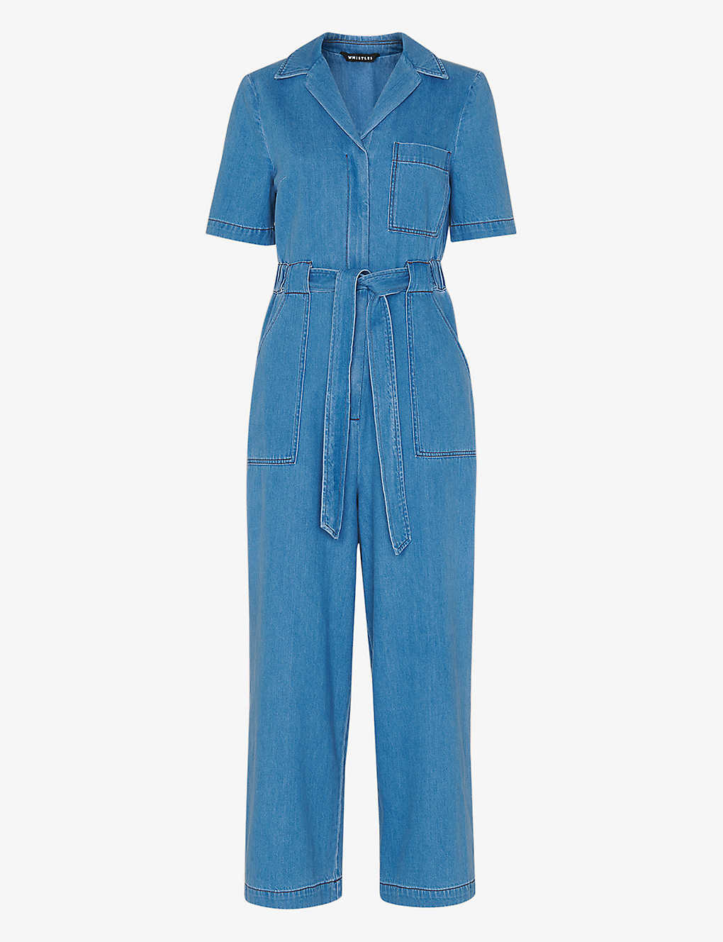 Whistles Womens Blue Ciara Open-collar Elasticated-back Cotton Jumpsuit