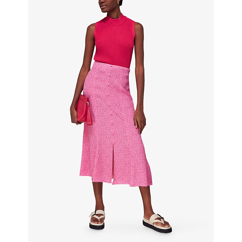 Shop Whistles Womens Multi-coloured Diagonal-fleck Button-down Woven Midi Skirt