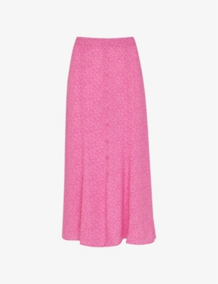 Whistles Diagonal Fleck Print Button Front Midi Skirt In Pink/multi