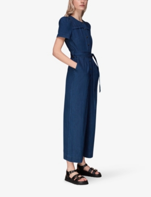 WHISTLES: Alana belted denim cotton jumpsuit