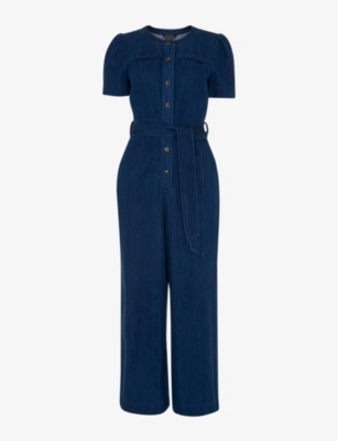 WHISTLES: Alana belted denim cotton jumpsuit