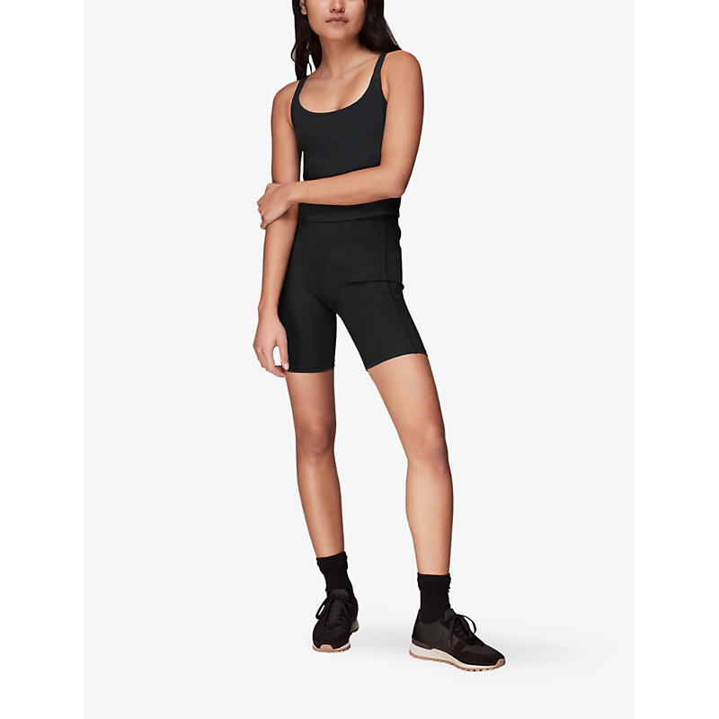 Shop Whistles Ribbed High-rise Stretch-woven Cycling In Black