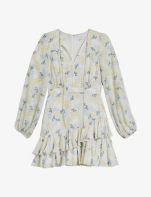 Ted Baker Womens Sky-blue Suziiee Floral-print Woven Mini Dress