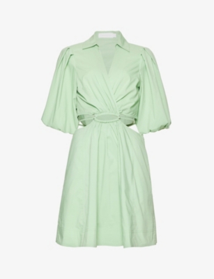 Simkhai Womens Spring Green Aulora Puff-sleeve Cotton-blend Mini Dress In Spring Green