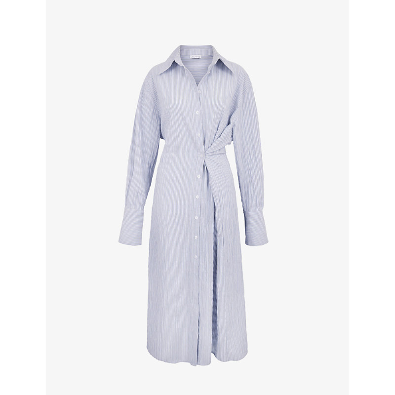 Aligne Heloise Wrap-front Stretch Recycled-polyester Blend Shirt Dress In Blue Stripe