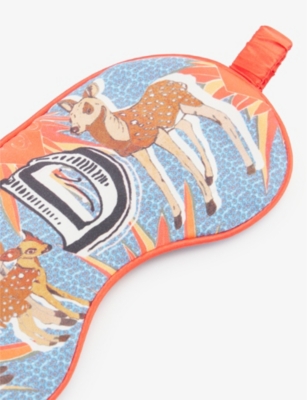 Jessica Russell Womens Multi-coloured D For Deer Patterned Silk Sleep Mask In Multi-coloured