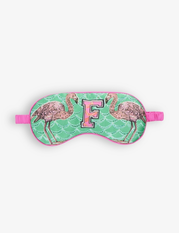 F For Flamingo patterned silk sleep mask