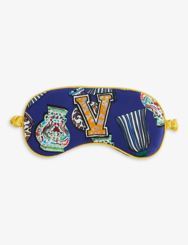 V For Vase patterned silk sleep mask