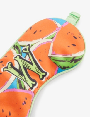 Jessica Russell Womens Multi-coloured W For Watermelon Printed Silk Sleep Mask In Orange