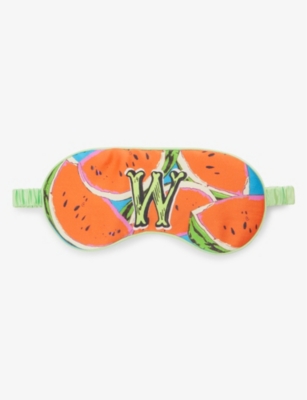 Jessica Russell Womens Multi-coloured W For Watermelon Printed Silk Sleep Mask In Orange
