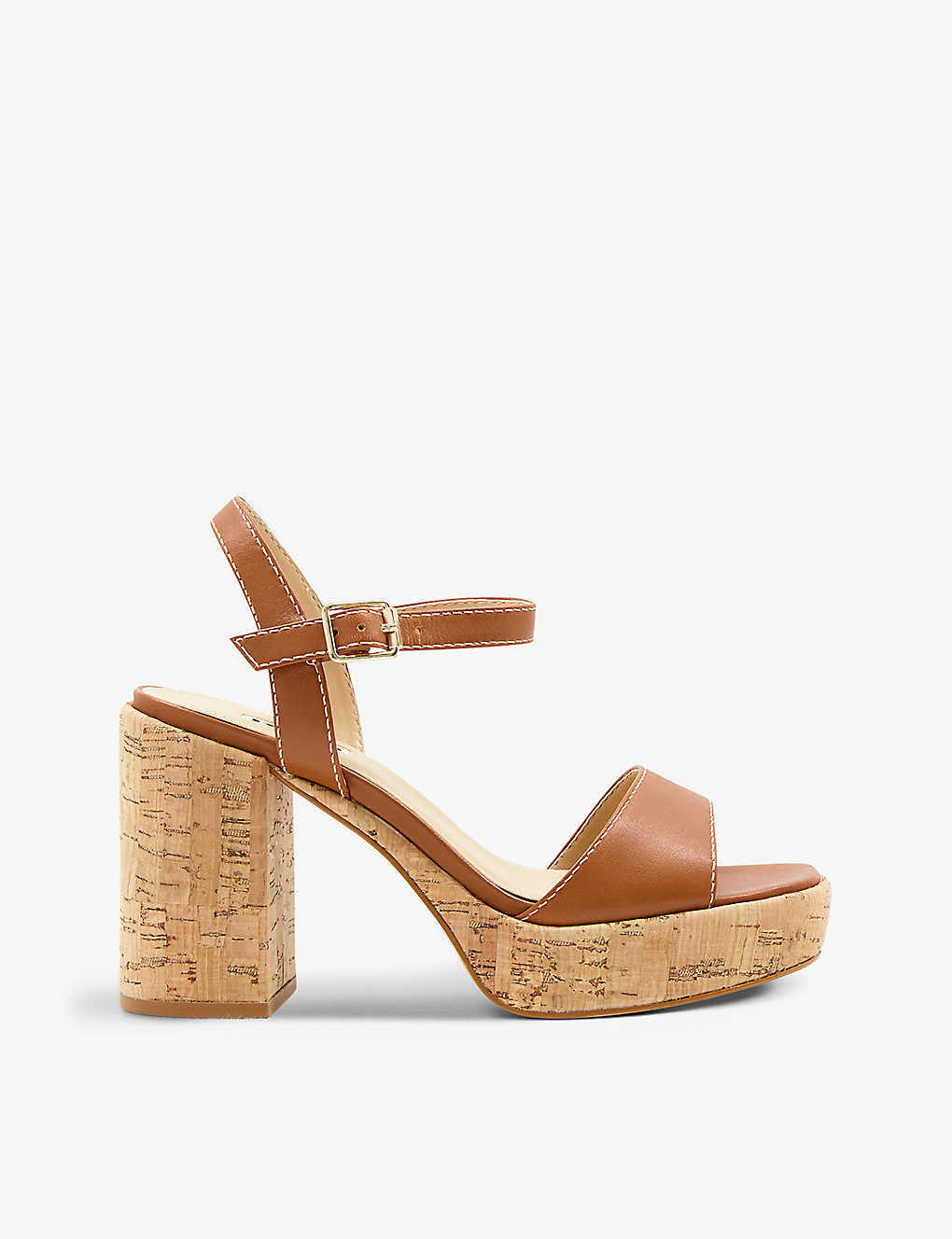 Dune Jodi Cork-heel Platform Leather Sandals In Brown
