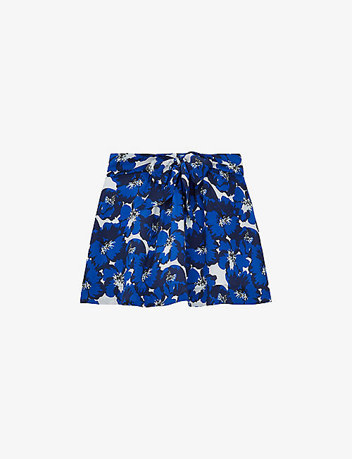 THE KOOPLES: Floral-print silk mini skirt