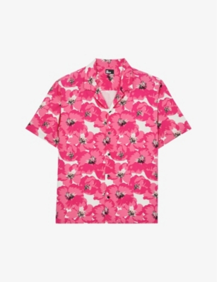 The Kooples Mens Pink - Blue graphic-print Short-Sleeve Woven Shirt L