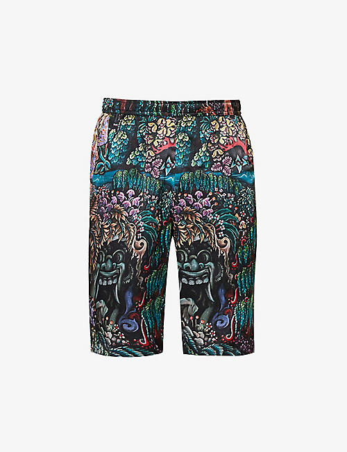 ENDLESS JOY: Goa Gajah graphic-print silk shorts