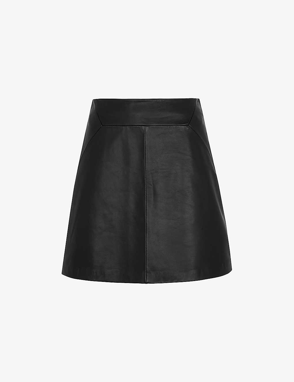 Whistles Womens Black High-waisted A-lined Leather Mini Skirt