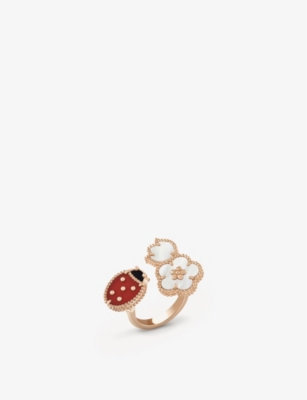 VAN CLEEF & ARPELS: Lucky Spring Between the Finger 18ct rose-gold carnelian, mother-of-pearl and onyx ring