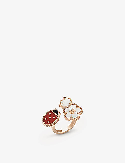 VAN CLEEF & ARPELS: Lucky Spring Between the Finger 18ct rose-gold carnelian, mother-of-pearl and onyx ring