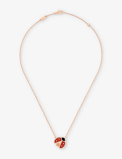 VAN CLEEF & ARPELS: Lucky Spring 18ct rose-gold carnelian and onyx pendant necklace