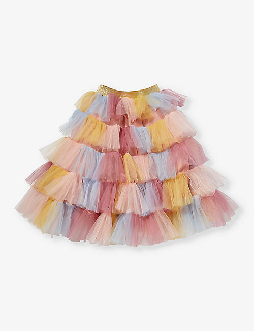 RASPBERRY PLUM：彩虹撞色褶边薄纱半身裙 3-10 岁